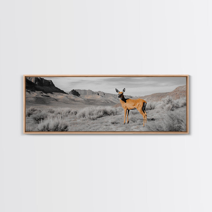Desert Deer, Southwest Wall Art, Wildlife Painting, Rustic Wall Art, Nature Decor, Extra Wide Art, Horizontal Wall Art, Framed Canvas Print