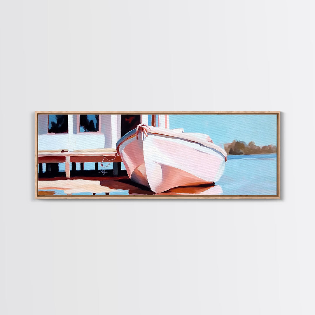 Nautical Wall Art, Framed Canvas Print, Coastal Decor, Boat Painting, Seascape Art, Extra Wide Art, Rustic Wall Art, Living Room Art, Gift Idea