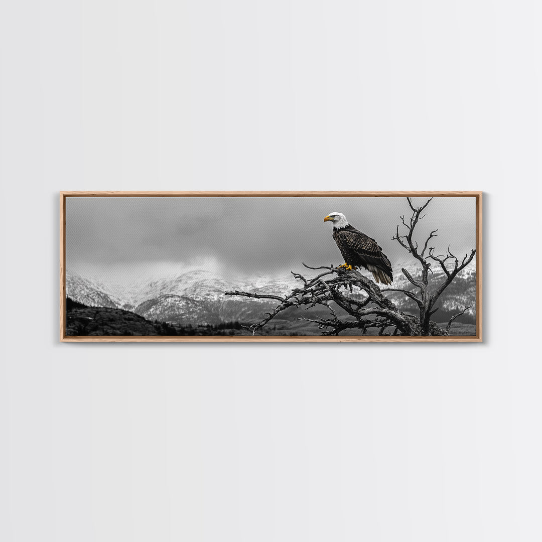 Bald Eagle, Mountain Painting, Wildlife Art, Nature Wall Art, Rustic Decor, Moody Art, Above Sofa Art, Extra Wide Art, Framed Canvas Print
