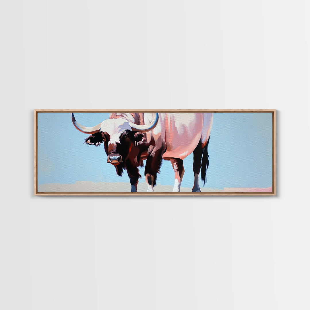 Bull art, black and white painting, rustic decor, western art, cowboy painting, above couch art, minimalist art, canvas print