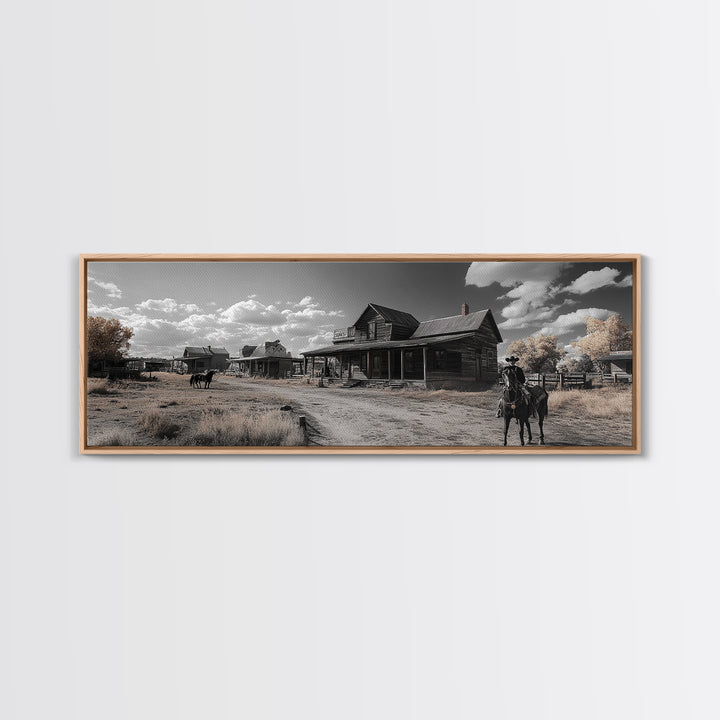 Western Town, Cowboy Art, Old West Wall Art, Rustic Wall Art, Farmhouse Decor, Historical Landscape Art, Panoramic Art, Canvas Print