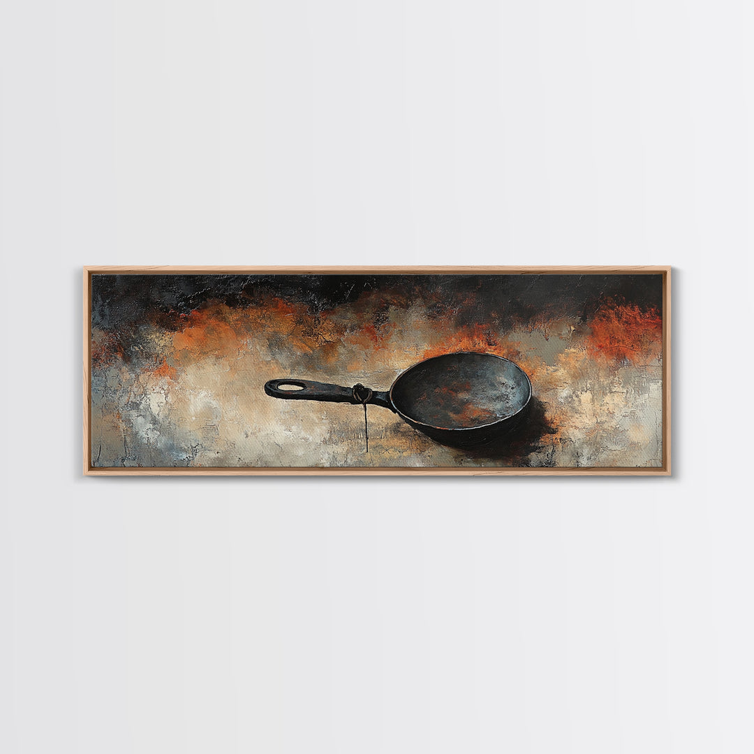 Cast Iron Skillet, rustic art, food review kitchen art, moody art, farmhouse art, extra wide art, framed canvas print, wall decor