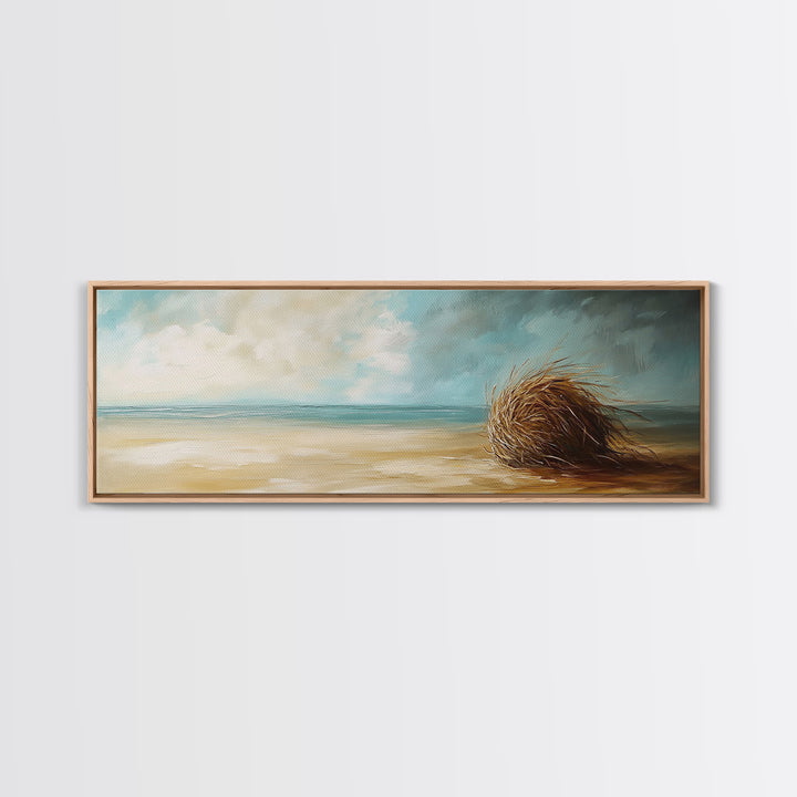 Beach Tumbleweed Art, Coastal Landscape, Seascape Painting, Nautical Wall Art, Wabi Sabi Art, Framed Canvas Print, Rustic Decor