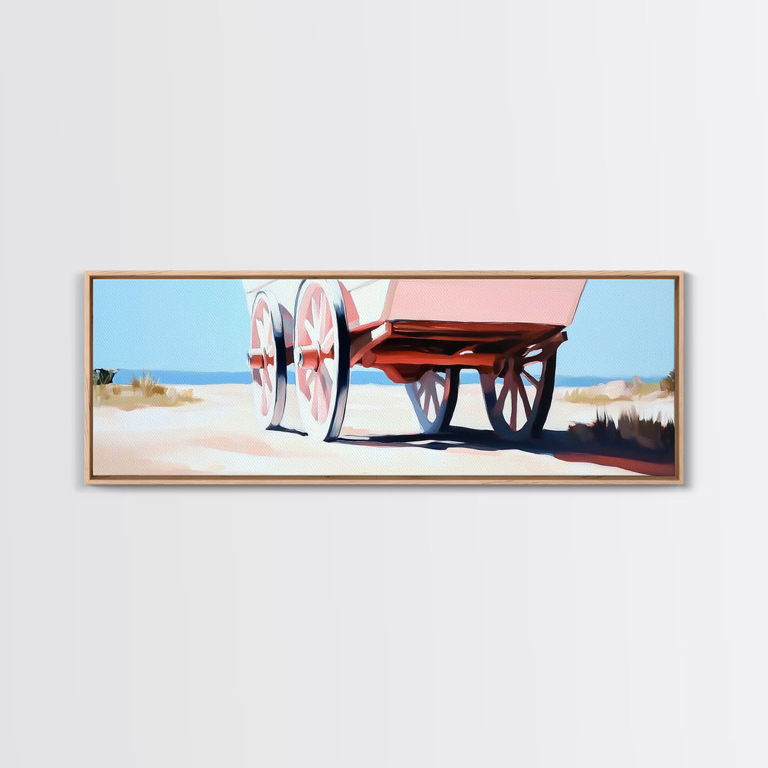 Desert Wagon, rustic western art, cowboy decor, boho wagon painting, farmhouse wall art, extra wide panoramic art, framed canvas print