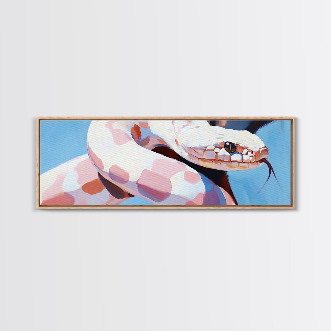 Albino Snake, reptile art, animal wall art, wildlife painting, moody wall art, extra wide art, rustic decor, framed canvas print