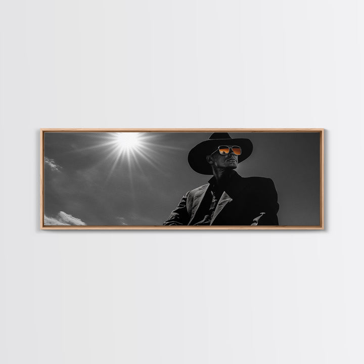Cowboy, moody art, dark angels wall art, southwest wall art, rustic wall art, western aesthetic, framed canvas print, extra wide art