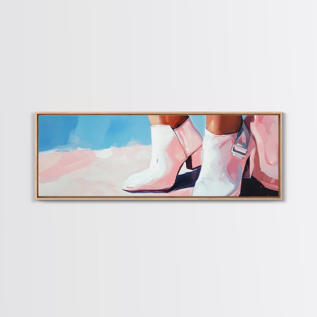 Cowgirl Boots, western art, black cowgirl painting, pink wall art, rustic decor, minimalist art, light pink wall art, canvas print
