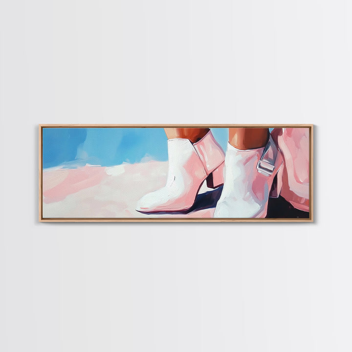 Cowgirl Boots, western art, black cowgirl painting, pink wall art, rustic decor, minimalist art, light pink wall art, canvas print
