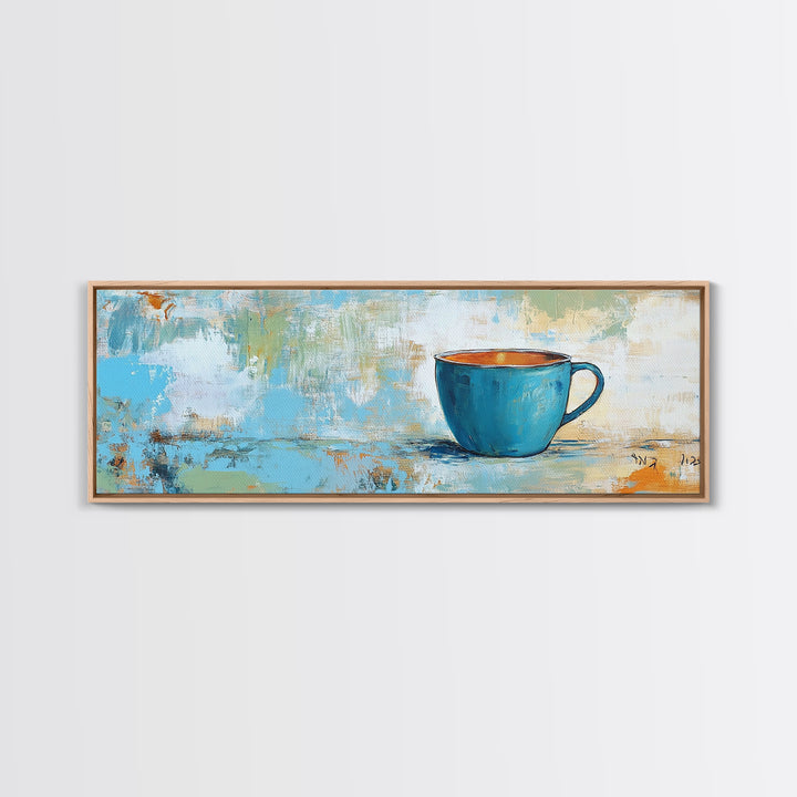 Blue Cup, coffee wall art, kitchen decor, rustic wall art, teal wall art, farmhouse art, Canvas Print, gift idea for her