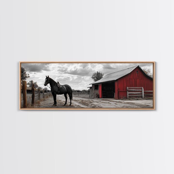 Barn Horse, Rustic Art, Farmhouse Art, Vintage Horse Art, Rural Wall Art, Extra Wide Art, Framed Canvas Print, Guest Room Art