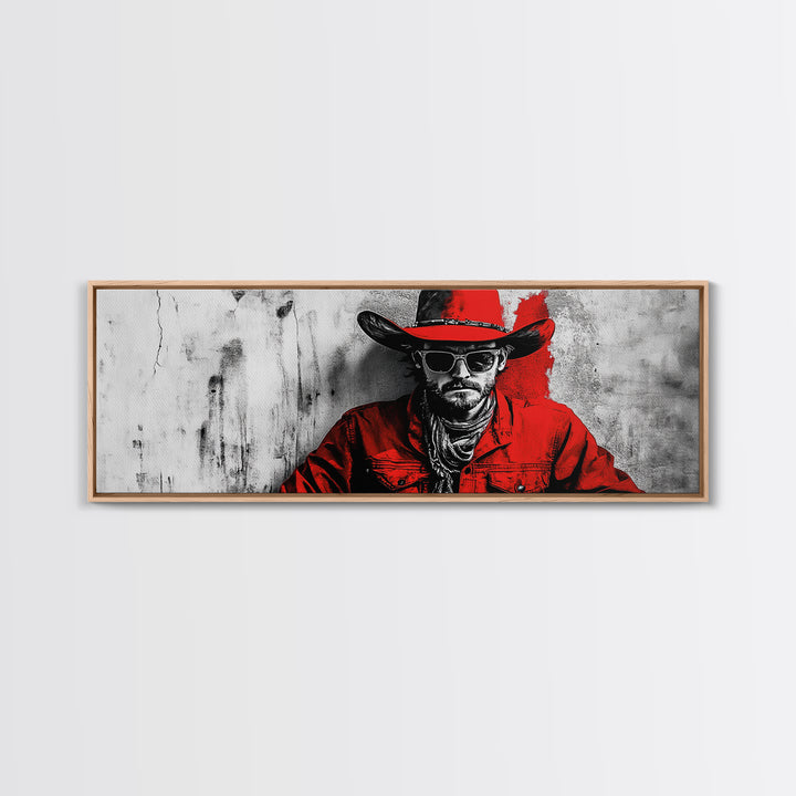 Cowboy Portrait, Rustic Art, Cowboy Painting, Western Wall Art, Extra Wide Art, Framed Canvas Print, Gift Idea, Panoramic Art