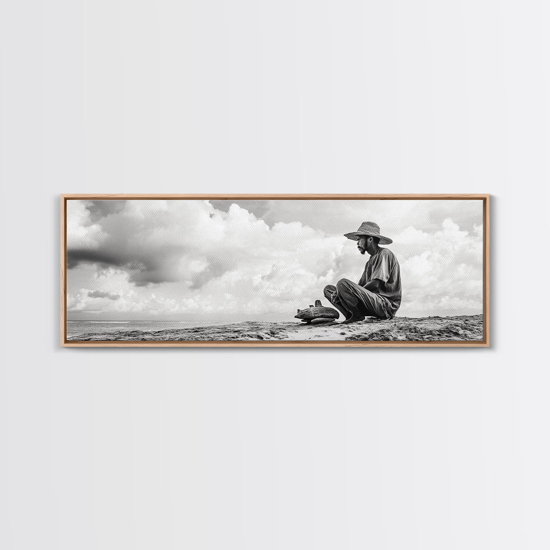 Man On Beach, Wabi Sabi Art, Framed Canvas Print, Coastal Landscape Art, Moody Art, Rustic Decor, Above Sofa Art, Minimalist Wall Art
