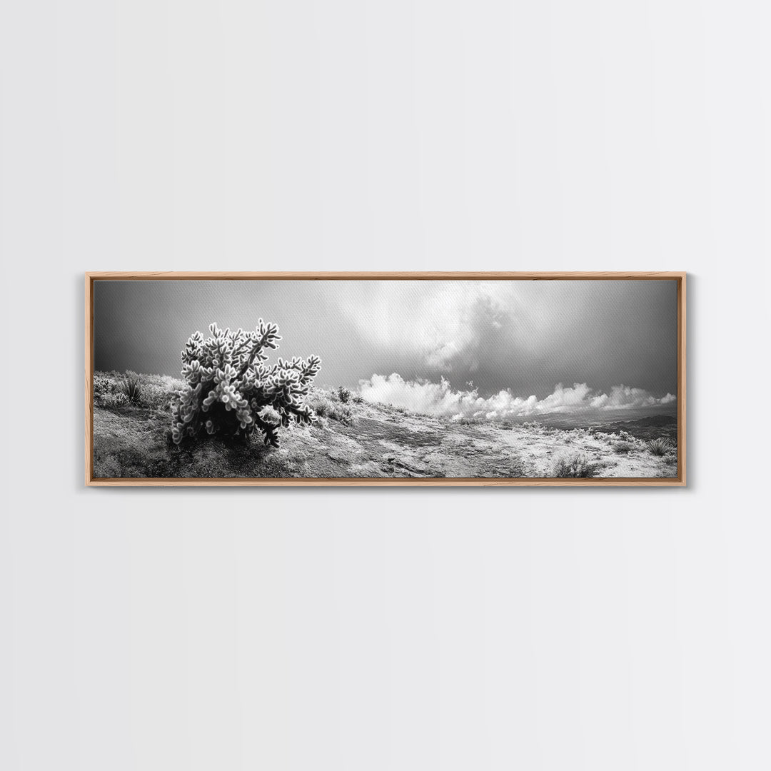 Desert Cactus, Southwest Wall Art, Canvas Print, Joshua Tree Art, Rustic Decor, Extra Wide Art, Moody Black And White Art, Above Sofa Art