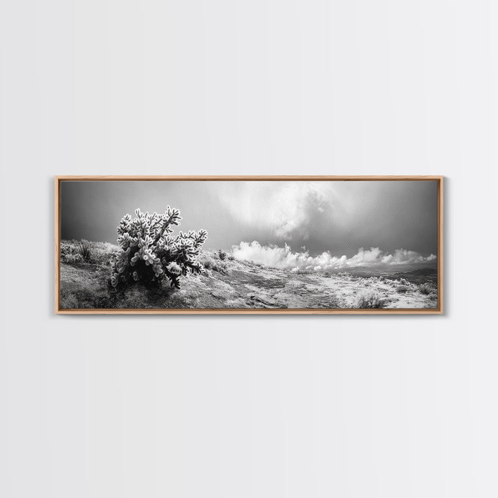 Desert Cactus, Southwest Wall Art, Canvas Print, Joshua Tree Art, Rustic Decor, Extra Wide Art, Moody Black And White Art, Above Sofa Art
