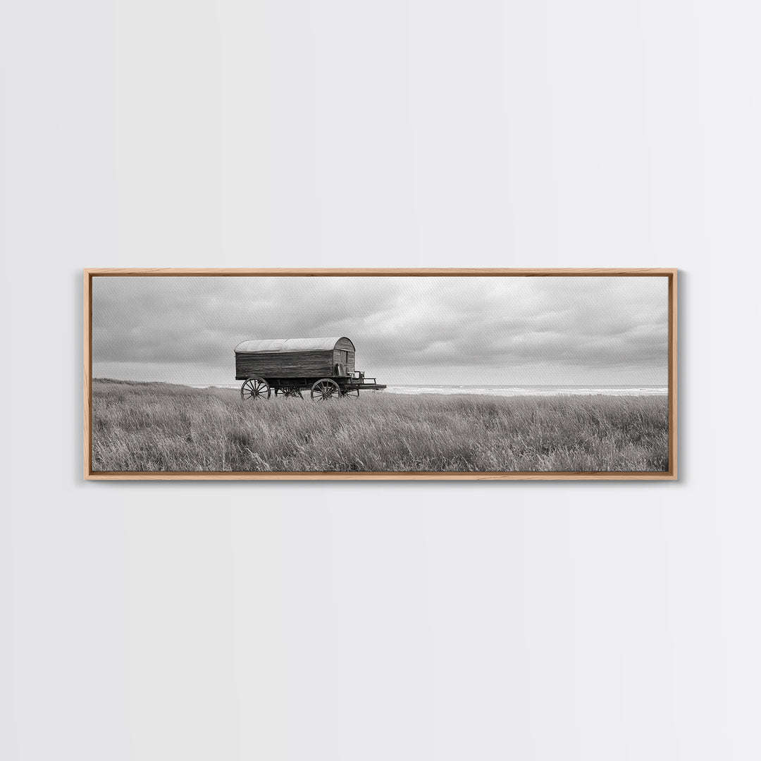 Coastal Wagon, Wabi Sabi Art, Canvas Print, Coastal Landscape Art, Rustic Wall Art, Extra Wide Art, Moody Art, Above Couch Art