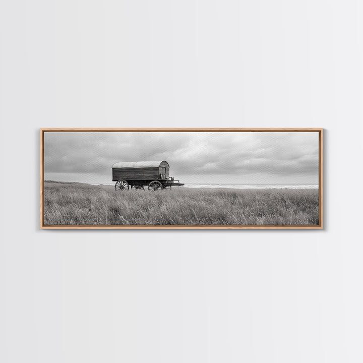 Coastal Wagon, Wabi Sabi Art, Canvas Print, Coastal Landscape Art, Rustic Wall Art, Extra Wide Art, Moody Art, Above Couch Art