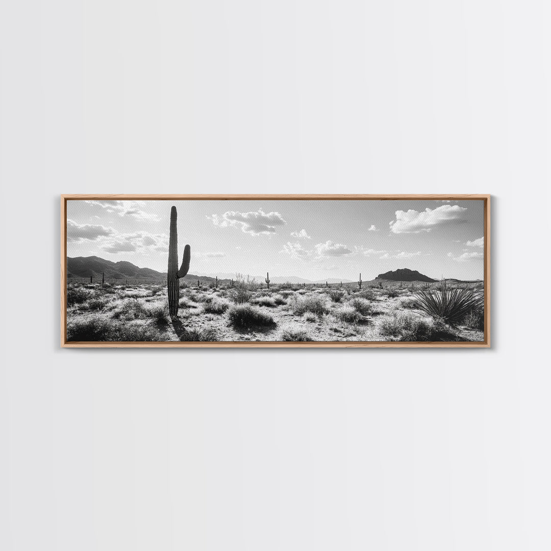 Desert Cactus, Joshua tree art, southwest wall art, extra wide art, wabi sabi art, rustic wall art, framed canvas print, panoramic art