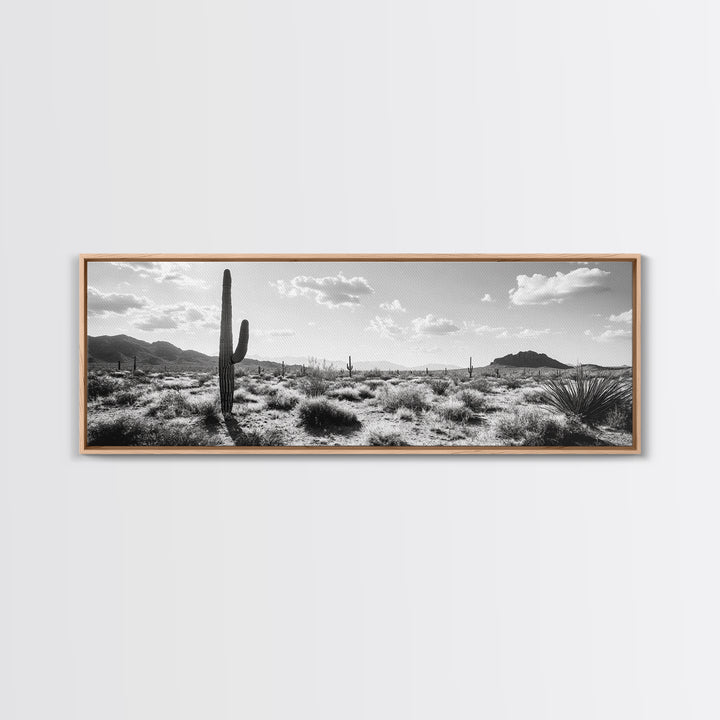 Desert Cactus, Joshua tree art, southwest wall art, extra wide art, wabi sabi art, rustic wall art, framed canvas print, panoramic art