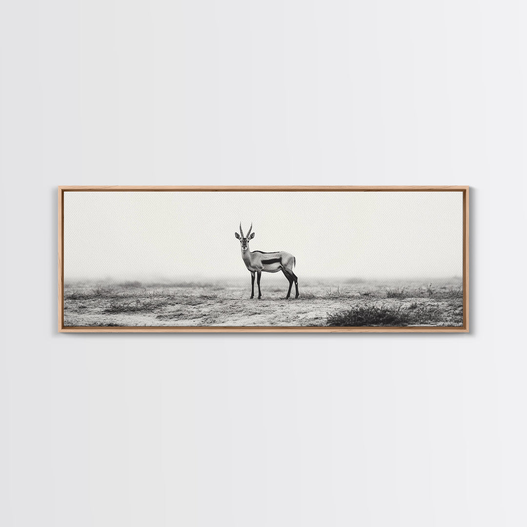 Lone Gazelle, moody art, southwest wall art, extra wide art, wabi sabi art, minimalist art, framed canvas print, panoramic painting