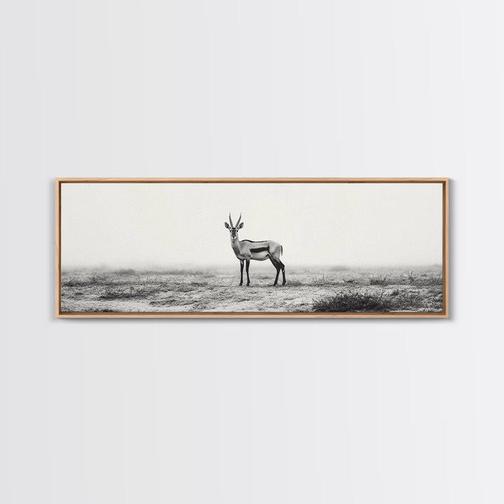 Lone Gazelle, moody art, southwest wall art, extra wide art, wabi sabi art, minimalist art, framed canvas print, panoramic painting