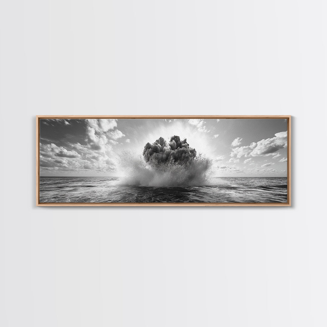 Explosion, dramatic seascape, moody art, panoramic art, extra wide art, coastal wall art, framed canvas print, ocean painting, nautical decor
