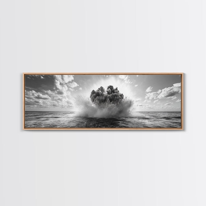 Explosion, dramatic seascape, moody art, panoramic art, extra wide art, coastal wall art, framed canvas print, ocean painting, nautical decor