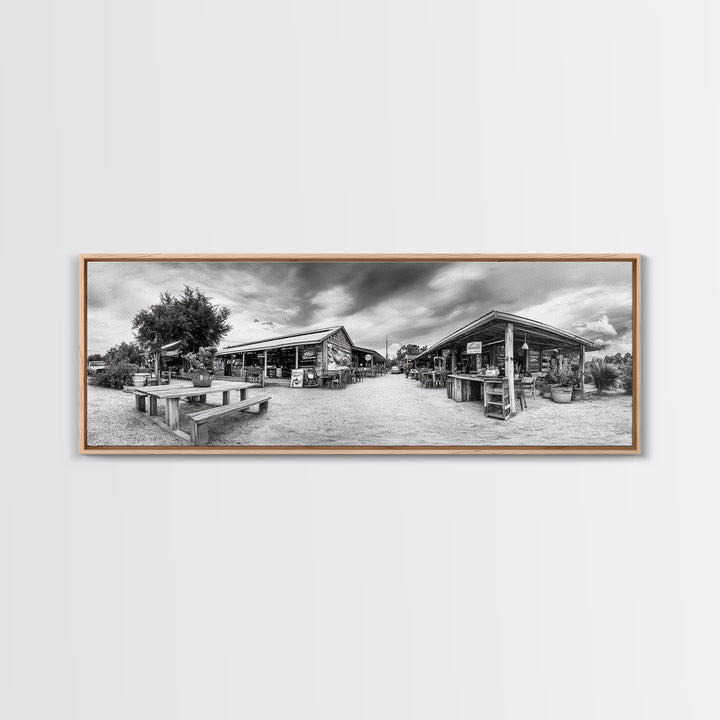 Rustic market, farmhouse art, country decor, panoramic art, extra wide art, rustic wall art, framed canvas print, landscape painting, wabi sabi art