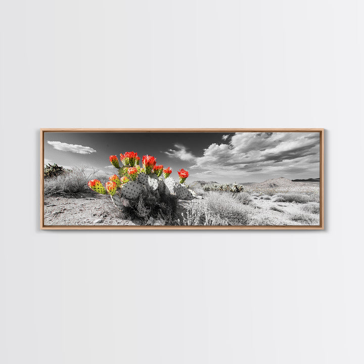 Cactus Blooms, Desert Art, Southwest Wall Art, Botanical Prints, Wildflower Painting, Extra Wide Art, Framed Canvas Print