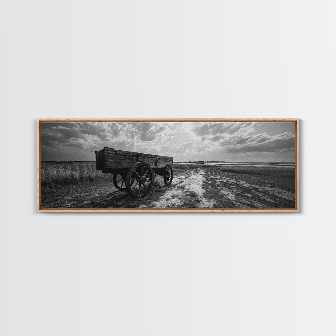Wagon at Sunset, rustic art, farmhouse art, vintage horse art, tall narrow art, antique farm painting, framed canvas print