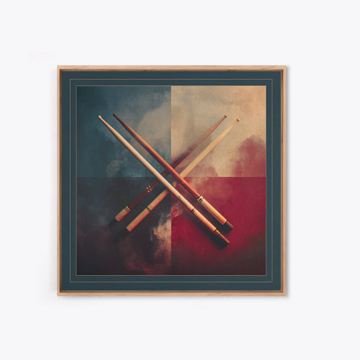Drumsticks Crossed over Snare Drum Canvas Print, Recording Studio Art, Kids Room Art, Studio Decor, Fine Art, Analog, RSA-1x1-10