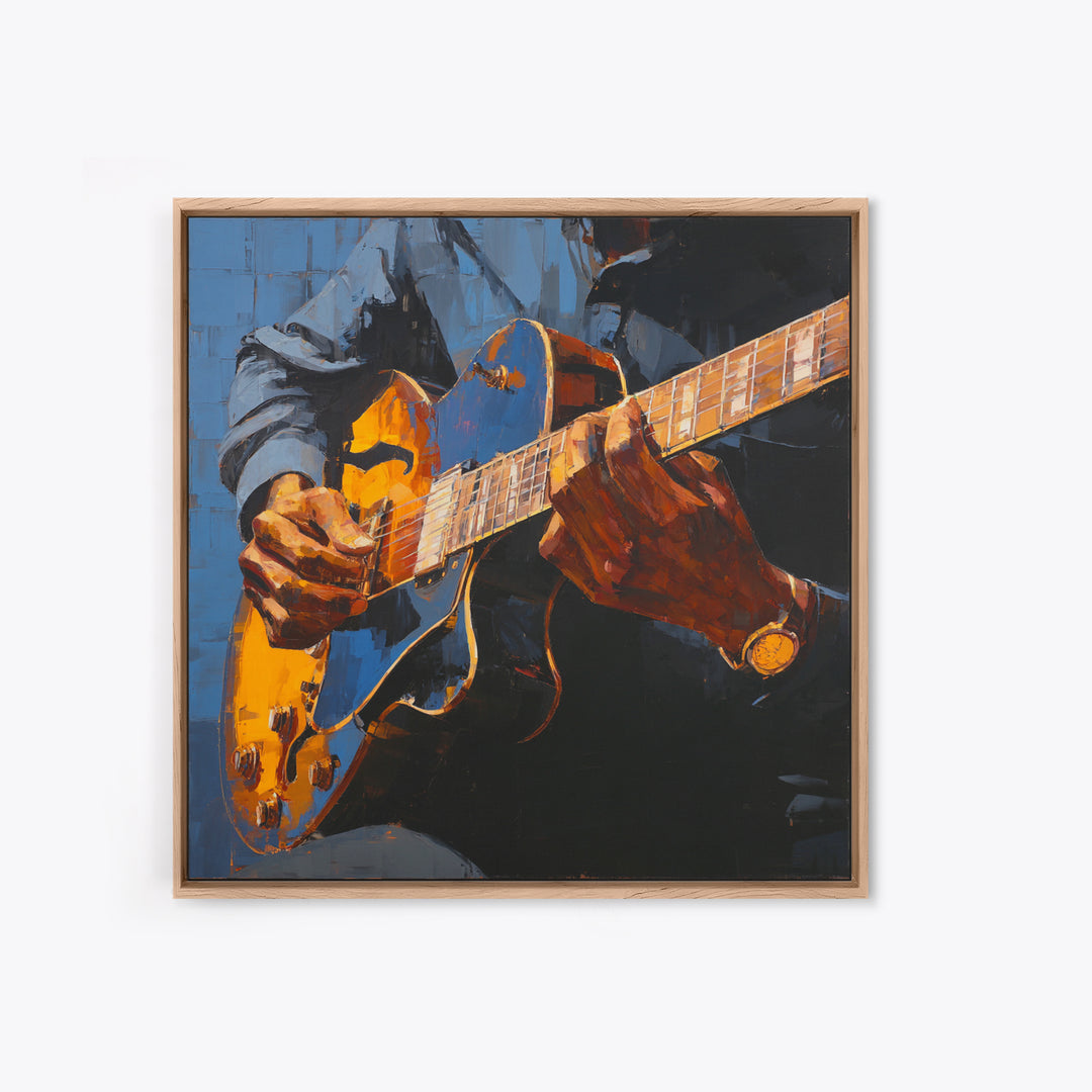Musician Hands on Guitar Strings Framed Canvas Print, Recording Studio Art, Kids Room Art, Studio Decor, Fine Art, Analog, RSA-1x1-39