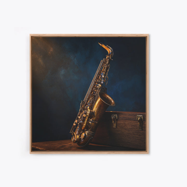 Brass Saxophone on Dark Velvet Framed Canvas Print, Recording Studio Art, Luxury Decor, Studio Decor, Fine Art, Analog, RSA-1x1-40