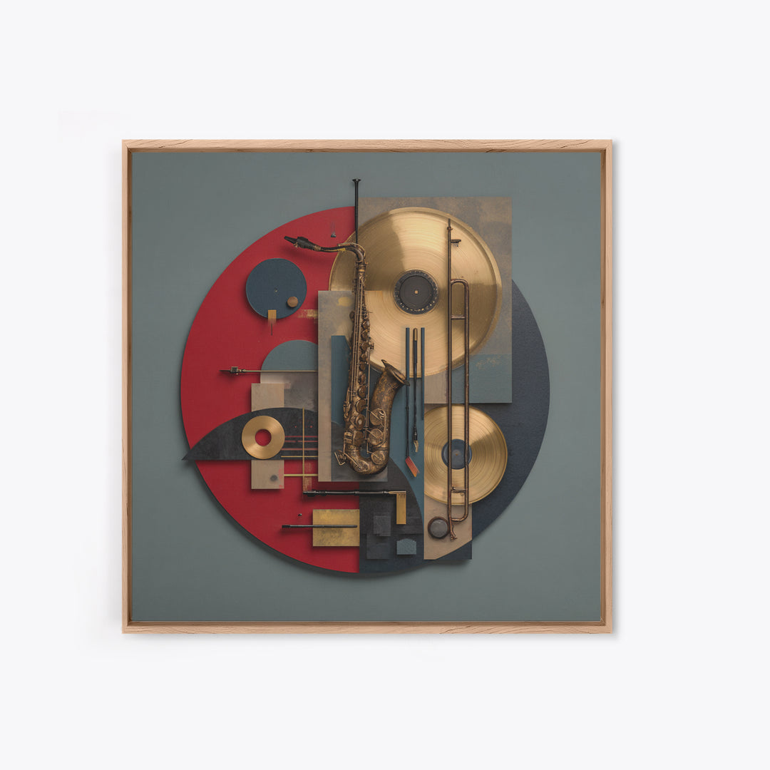 Gold Record Circular Composition Framed Canvas Print, Recording Studio Art, Music Posters, Studio Decor, Fine Art, Analog, RSA-1x1-47