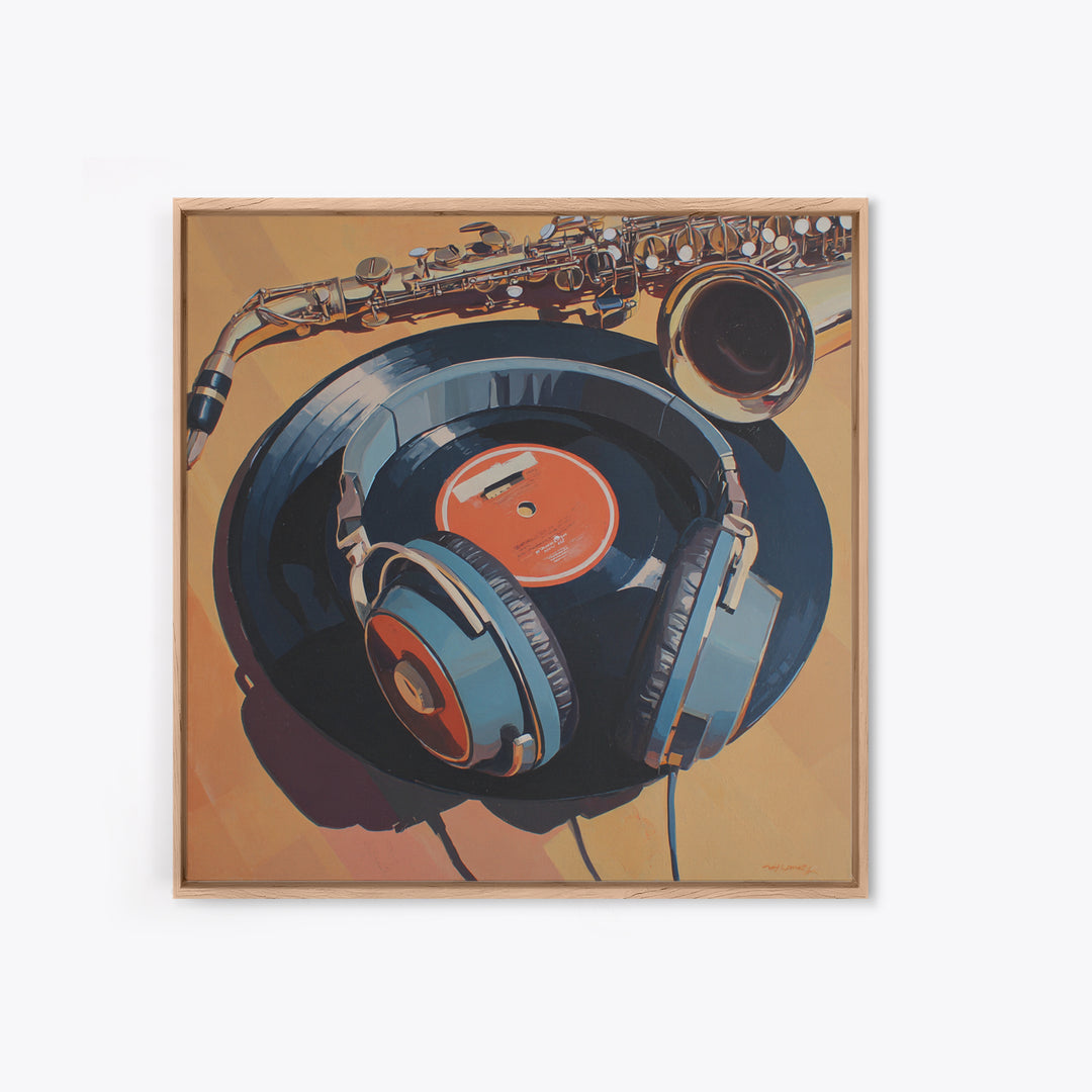 Headphones Resting on a Vinyl Record Canvas Print, Recording Studio Art, Headphones Poster, Studio Decor, Fine Art, Analog, RSA-1x1-5