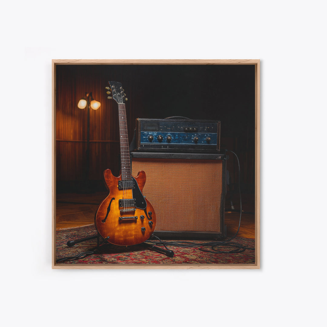 Electric Guitar Beside a Studio Amp Framed Canvas Print, Recording Studio Art, Music Decor, Studio Decor, Fine Art, Analog, RSA-1x1-52