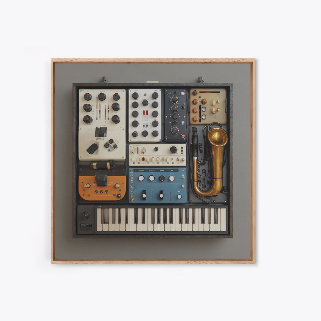 Analog Synthesizer Knobs and Cables Framed Canvas Print, Recording Studio Art, Downloadable Print, Studio Decor, Oil Painting, RSA-1x1-61