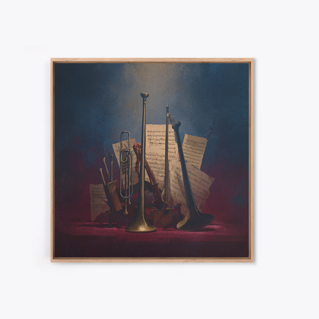 Conductor Baton and Sheet Shapes Without Text Framed Canvas Print, Recording Studio Art, Music Decor, Studio Decor, Analog, RSA-1x1-66