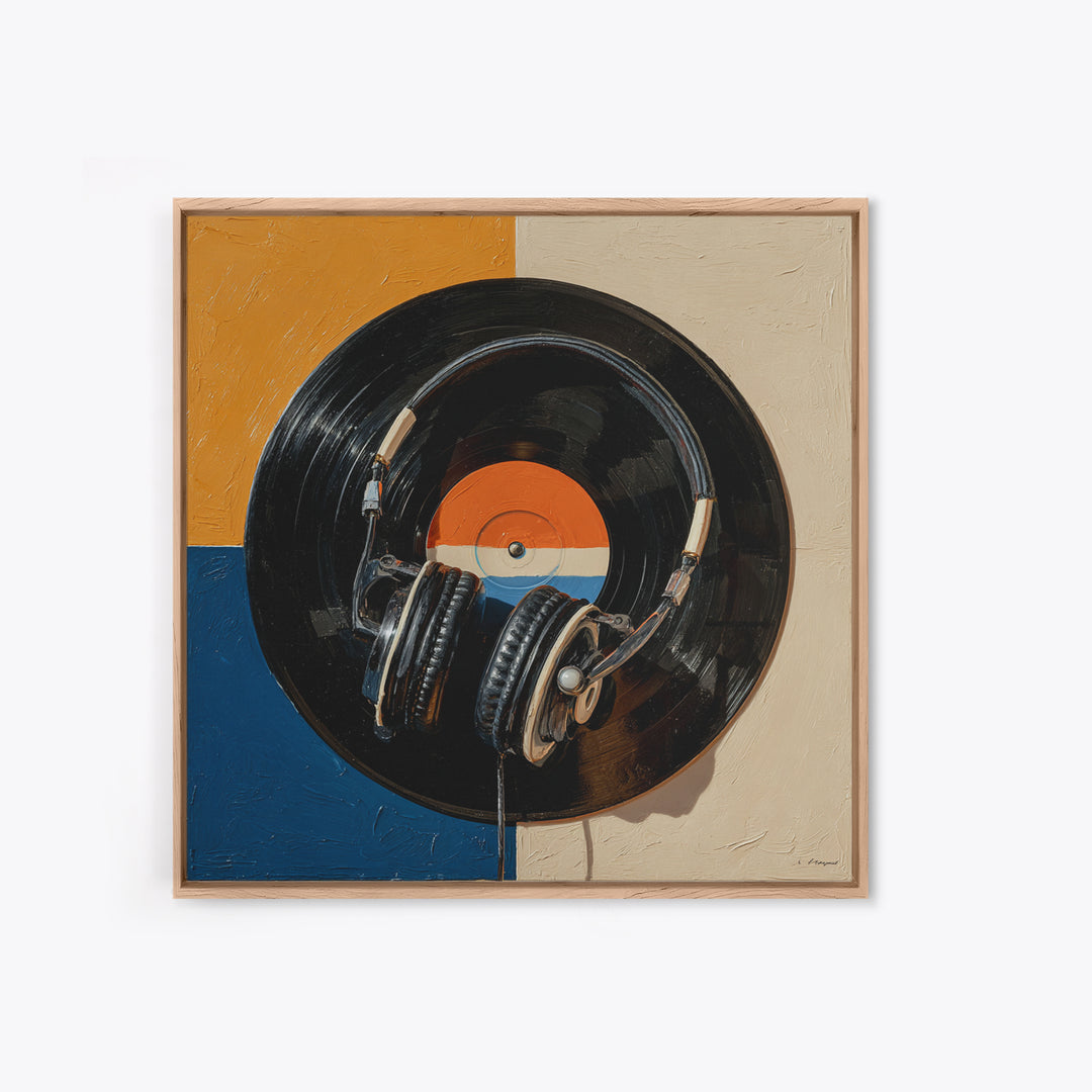 Headphones Resting on a Vinyl Record Canvas Print, Recording Studio Art, Modern Decor, Studio Decor, Fine Art, Analog, RSA-1x1-77