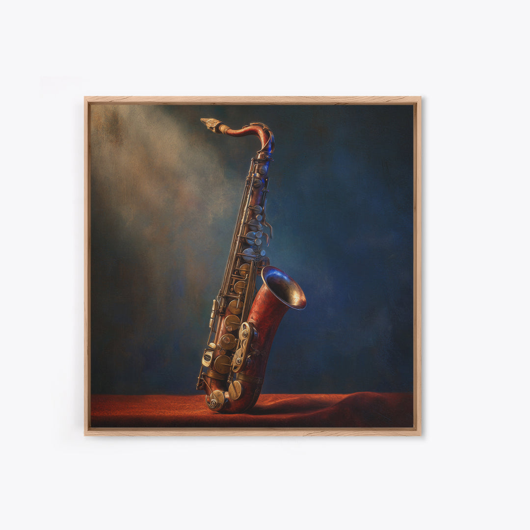 Brass Saxophone on Dark Velvet Framed Canvas Print, Recording Studio Art, Art Print, Studio Decor, Analog, Wall Sculpture, RSA-1x1-88