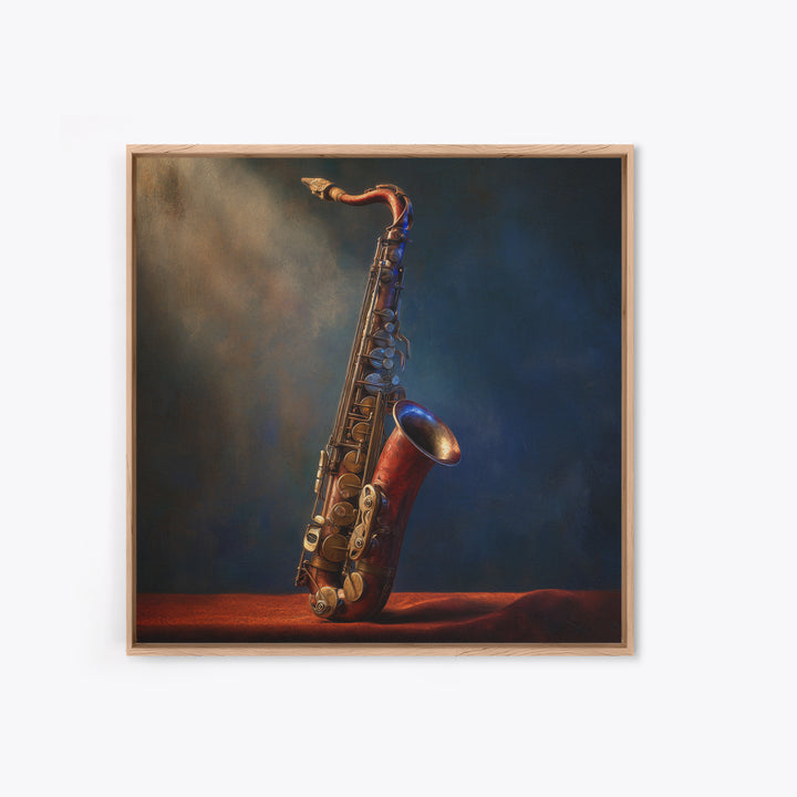 Brass Saxophone on Dark Velvet Framed Canvas Print, Recording Studio Art, Art Print, Studio Decor, Analog, Wall Sculpture, RSA-1x1-88