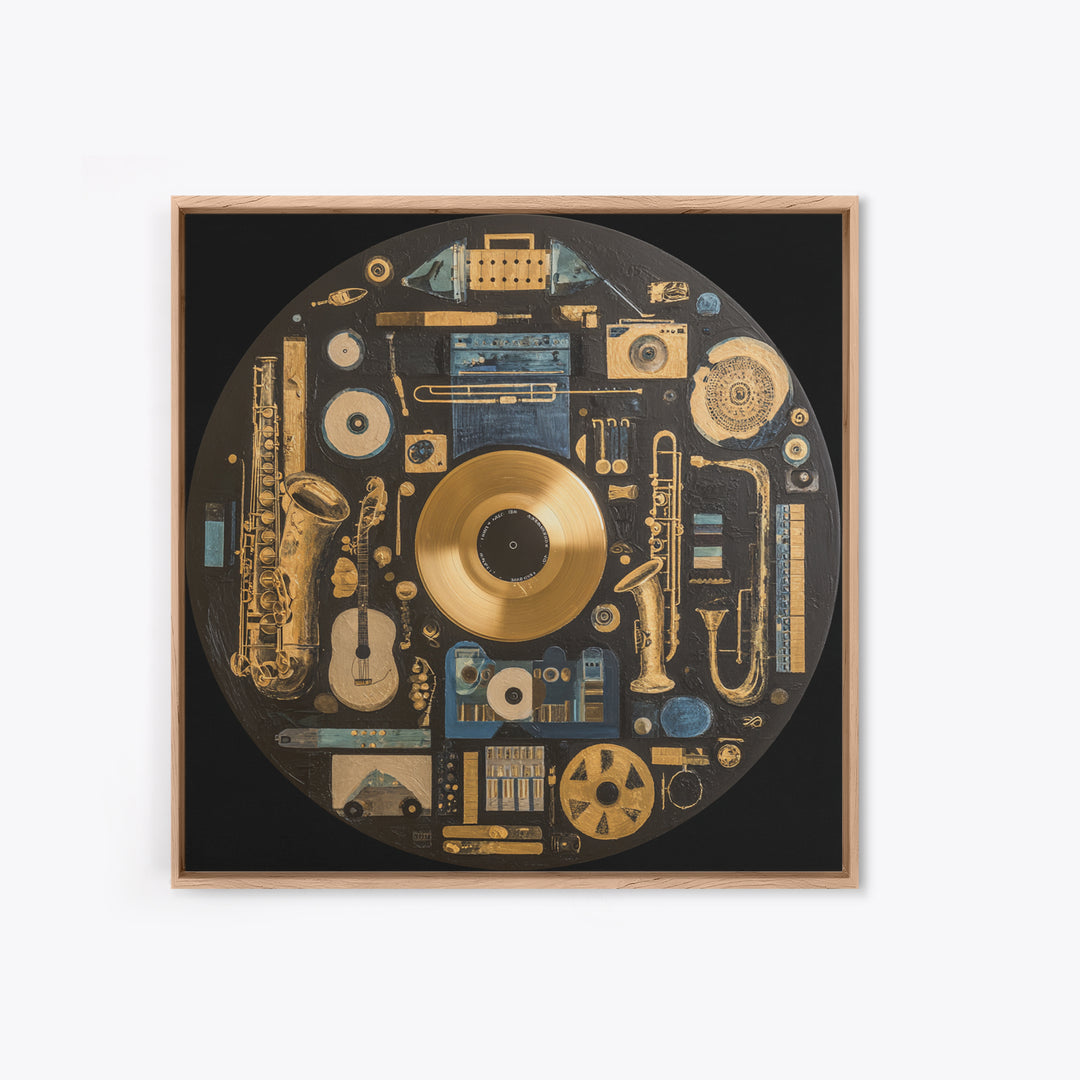 Gold Record Circular Composition Canvas Print, Recording Studio Art, Music Print, Studio Decor, Fine Art, Analog, RSA-1x1-95
