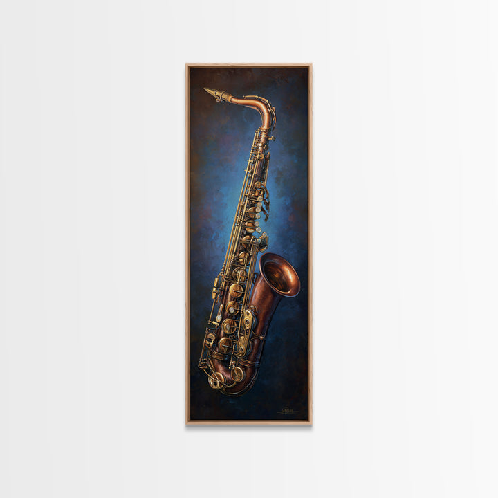 Brass Saxophone on Dark Velvet Canvas Print, Recording Studio Art, Music Poster, Studio Decor, Analog, Headphones Poster, RSA-1x3-100