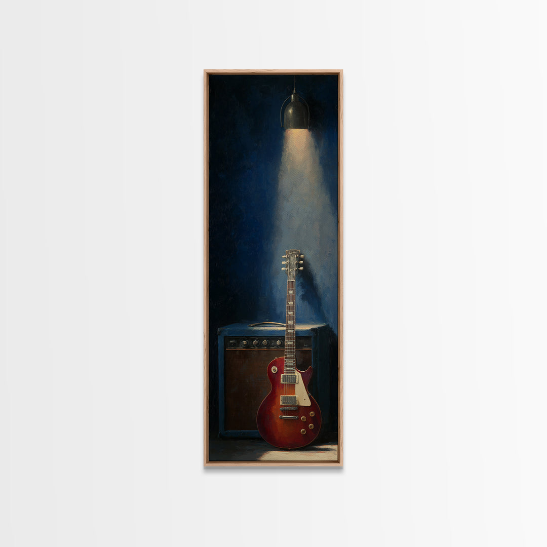 Electric Guitar Beside a Studio Amp Framed Canvas Print, Recording Studio Art, Wall Decor, Studio Decor, Fine Art, Analog, RSA-1x3-64