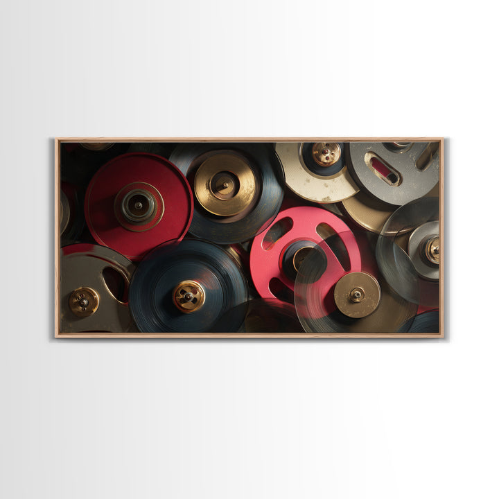 Tape Reels Spinning Through Smoky Light Canvas Print, Recording Studio Art, Music Posters, Studio Decor, Fine Art, Analog, RSA-2x1-63