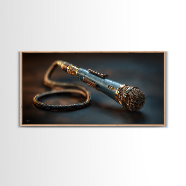 Microphone Cable Forming Elegant Line Art Framed Canvas Print, Recording Studio Art, Minimalist Decor, Studio Decor, Analog, RSA-2x1-65
