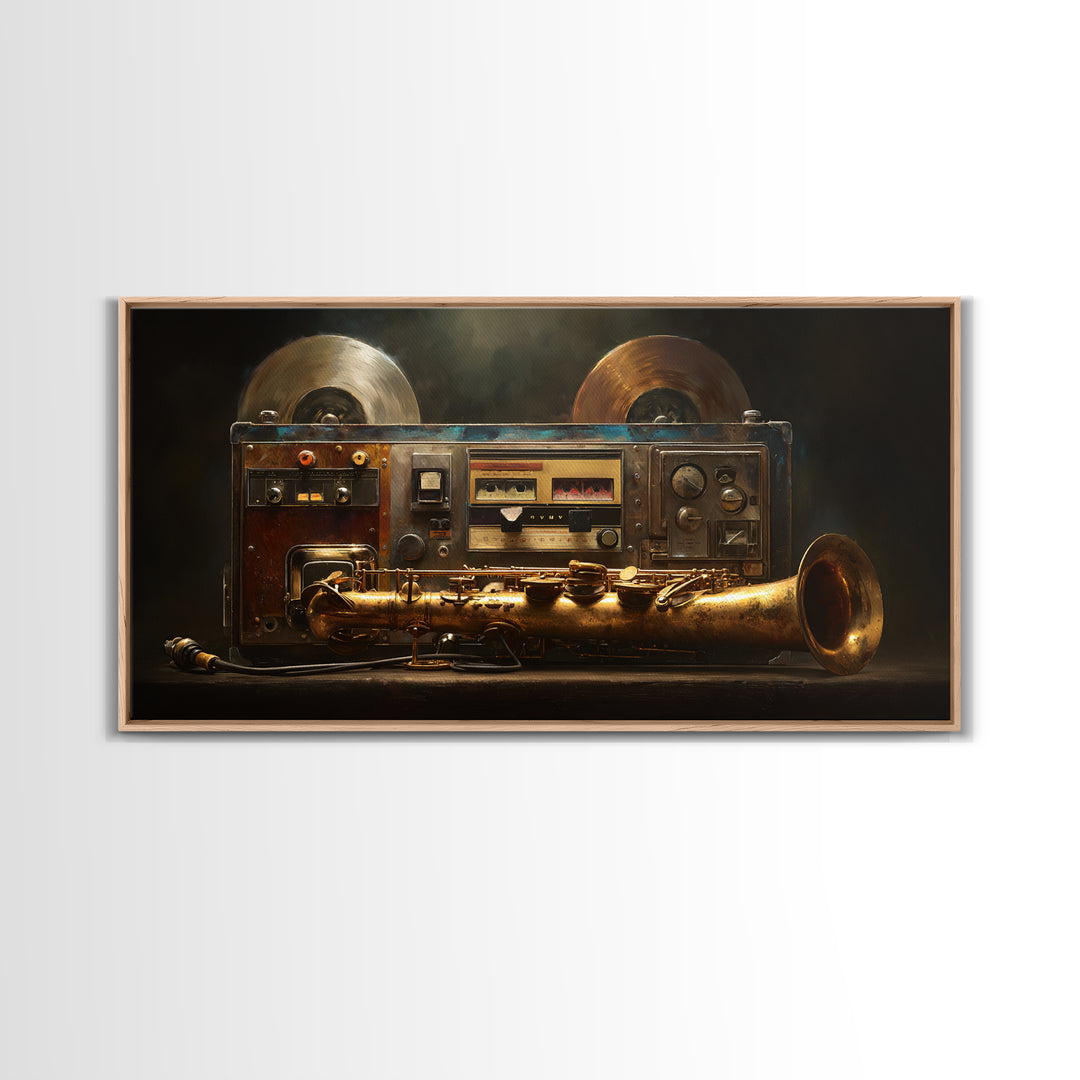Tape Reels Spinning Through Smoky Light Framed Canvas Print, Recording Studio Art, Music Decor, Studio Decor, Fine Art, Analog, RSA-2x1-87