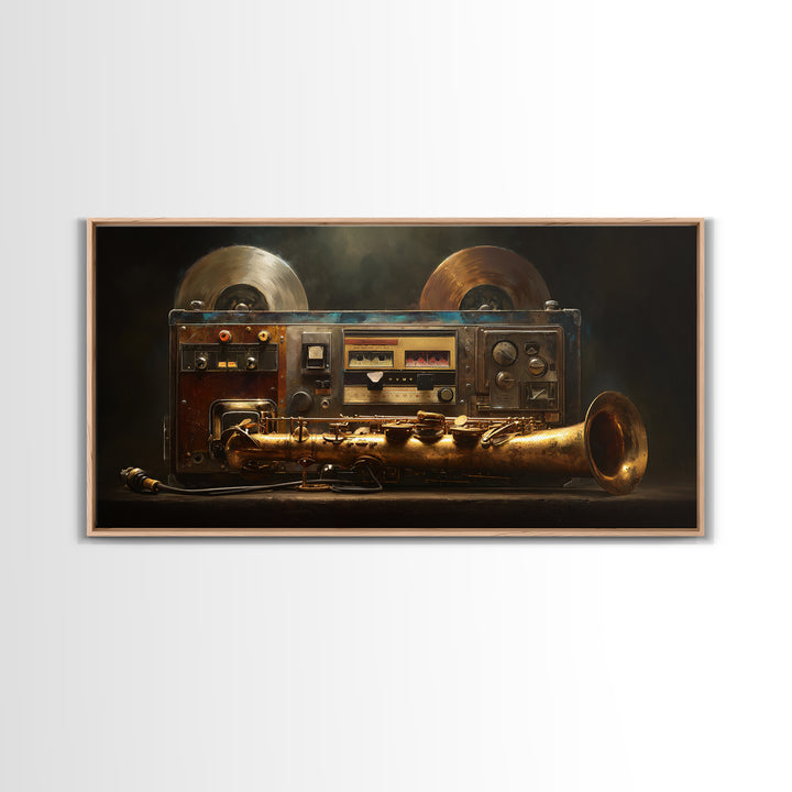 Tape Reels Spinning Through Smoky Light Framed Canvas Print, Recording Studio Art, Music Decor, Studio Decor, Fine Art, Analog, RSA-2x1-87