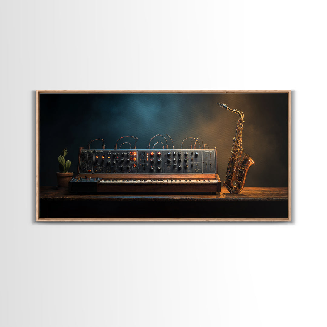 Analog Synthesizer Knobs and Cables Framed Canvas Print, Recording Studio Art, Statement Artwork, Studio Decor, Analog, RSA-2x1-9