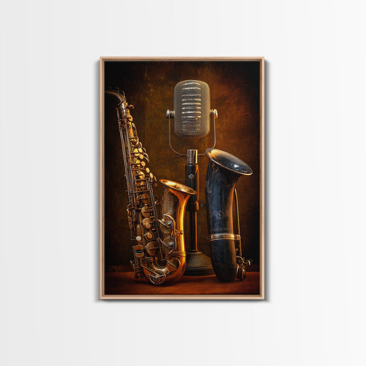 Jazz Trumpet and Microphone Still Life Canvas Print, Recording Studio Art, Youtube Studio Decor, Studio Decor, Fine Art, Analog, RSA-2x3-15