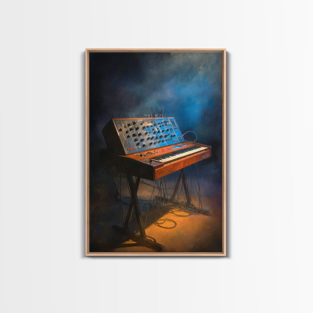 Analog Synthesizer Knobs and Cables Framed Canvas Print, Recording Studio Art, Mid Century Modern, Studio Decor, Analog, RSA-2x3-69